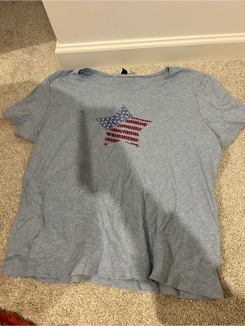 Karen Scott Light Blue Short Sleeve Tee with Star Stud Graphic